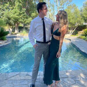 Silk green cutout slip dress